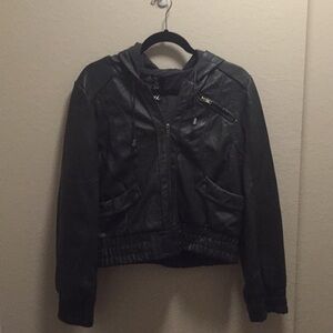 NWT Wet Seal Faux leather hooded jacket.